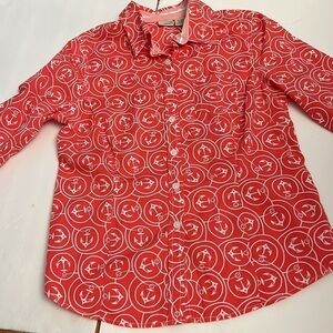 L.L. Bean nautical button-down women’s shirt size medium anchors design